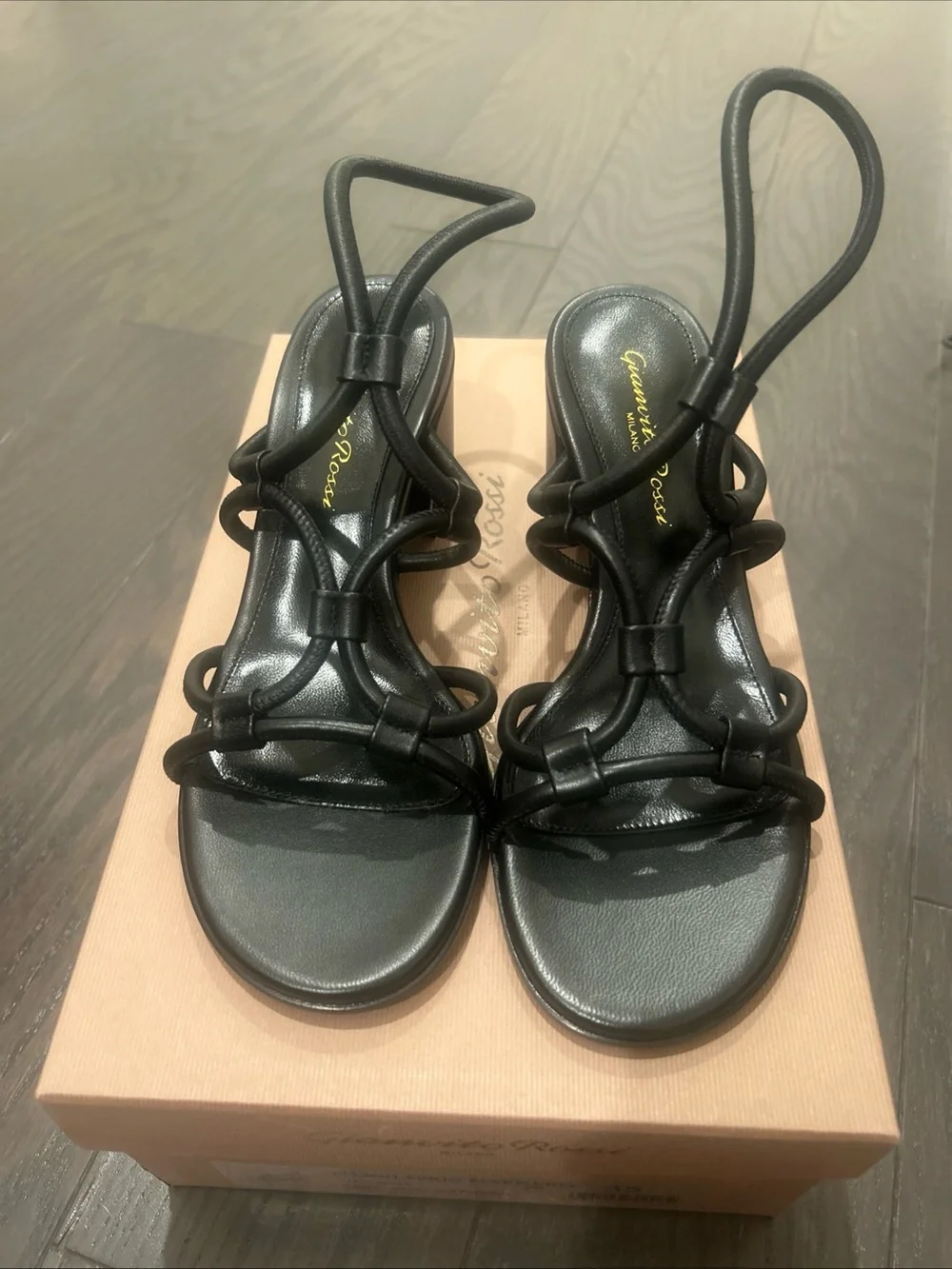 Gianvito Rossi Nappa Black Heels Sandals Black Strap Size 35/5 New $795
